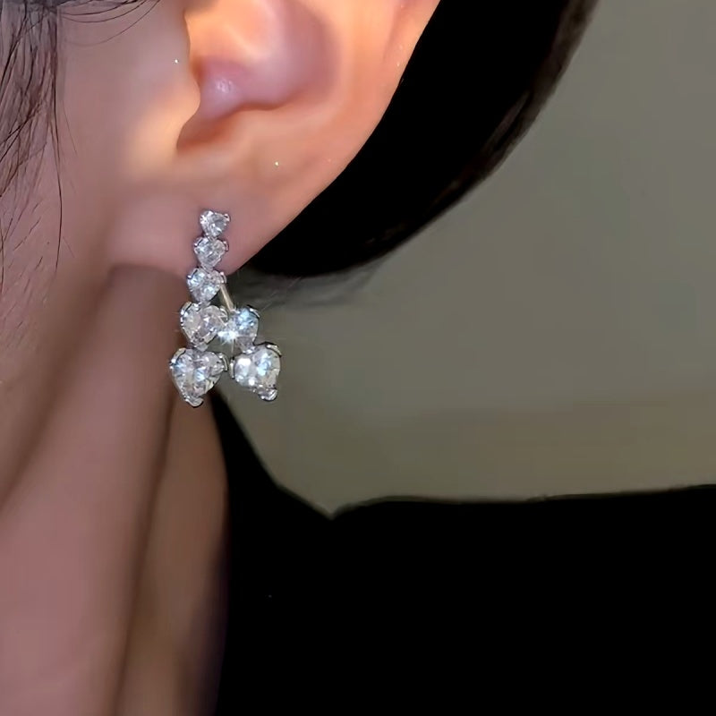 14K Gold-Plated Zircon Heart Earrings