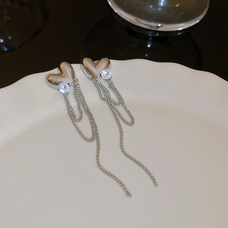14K Gold-Plated Zircon Heart Earrings