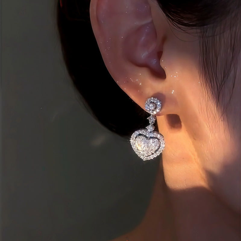 14K Gold-Plated Zircon Heart Earrings