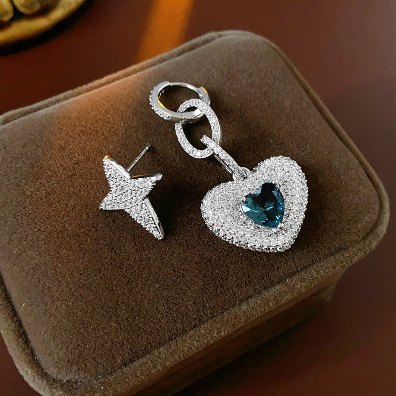 14K Gold-Plated Zircon Heart Star Asymmetrical Earrings