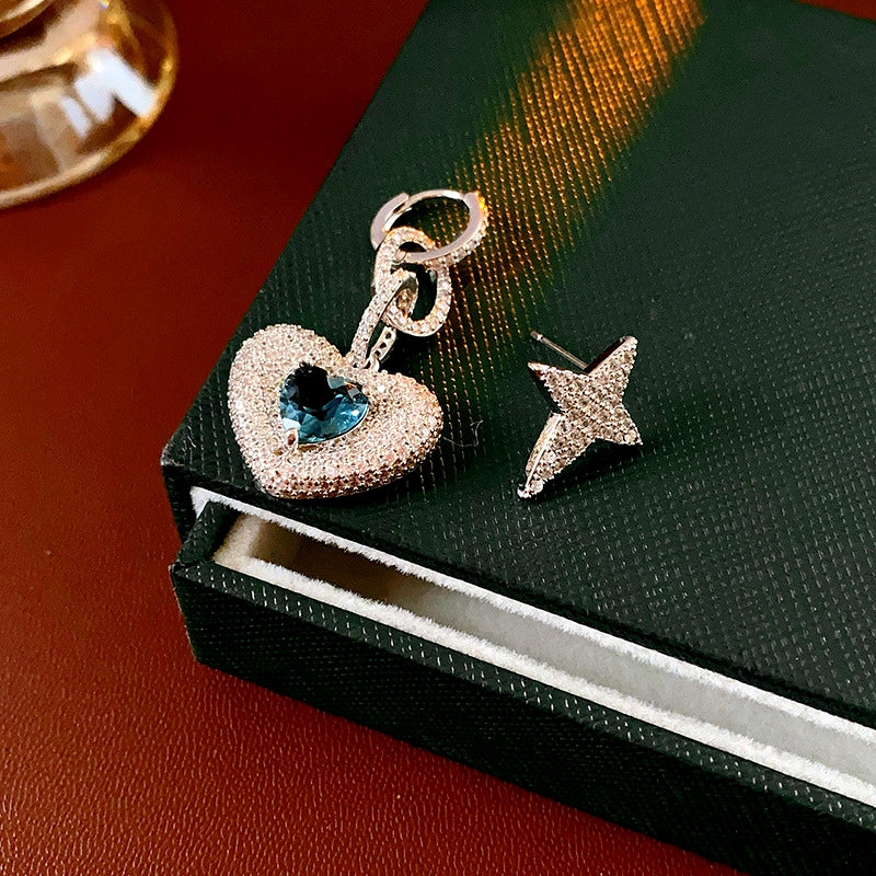 14K Gold-Plated Zircon Heart Star Asymmetrical Earrings
