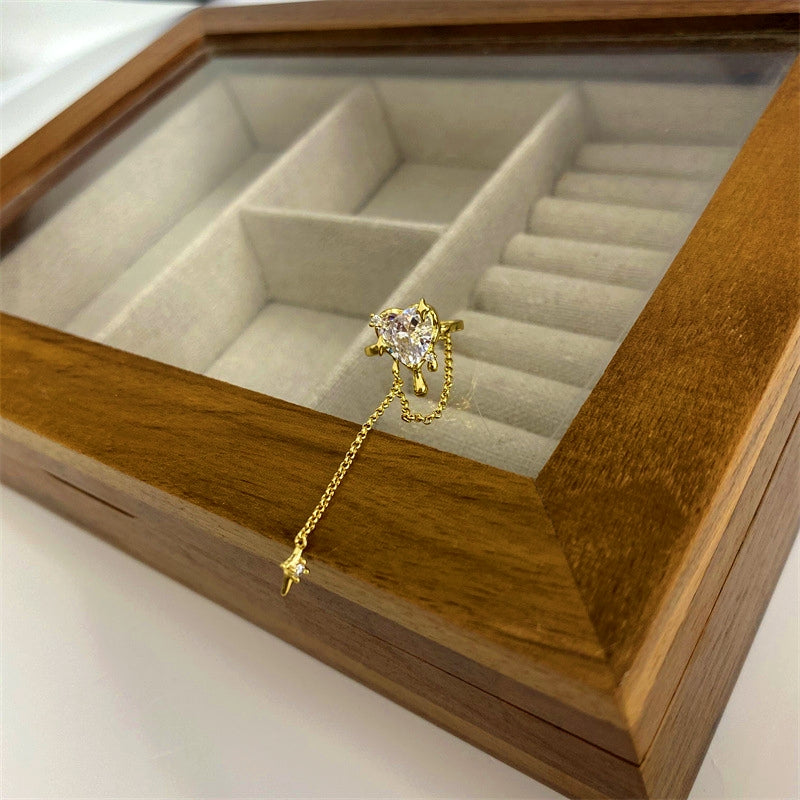 14K Gold-Plated Zircon Heart Star Tassel Ear Clips