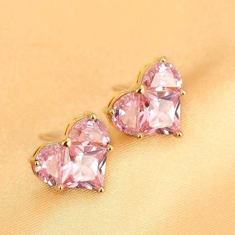 14K Gold-Plated Zircon Heart Studs