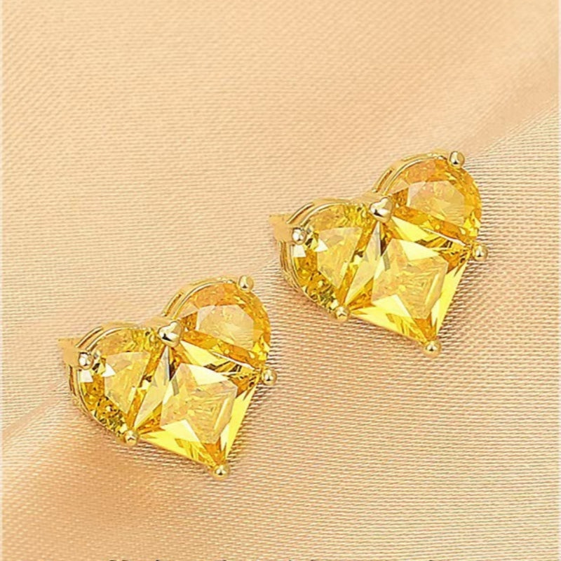 14K Gold-Plated Zircon Heart Studs