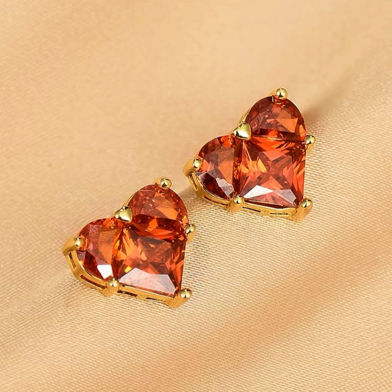 14K Gold-Plated Zircon Heart Studs