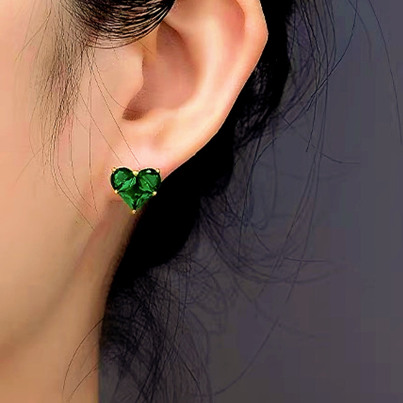 14K Gold-Plated Zircon Heart Studs