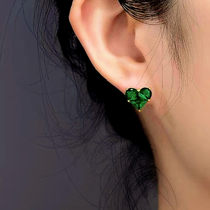 14K Gold-Plated Zircon Heart Studs