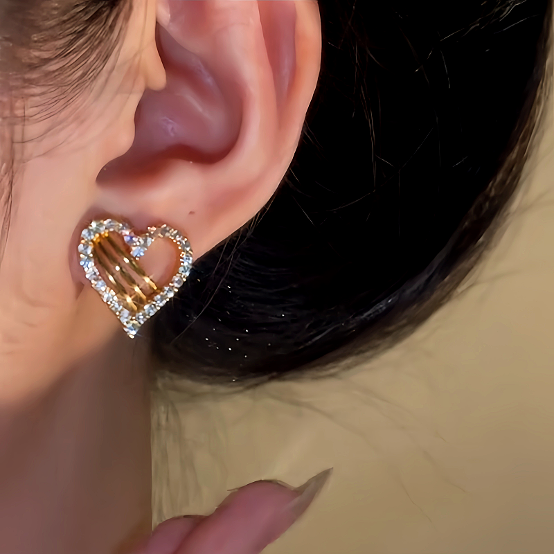 14K Gold-Plated Zircon Hollow Heart Earrings