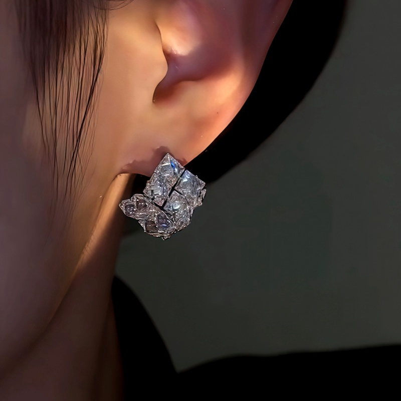 14K Gold-Plated Zircon Hollow Square Earrings