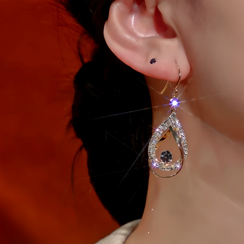 14K Gold-Plated Zircon Hollow Water Drop Ear Hook Earrings
