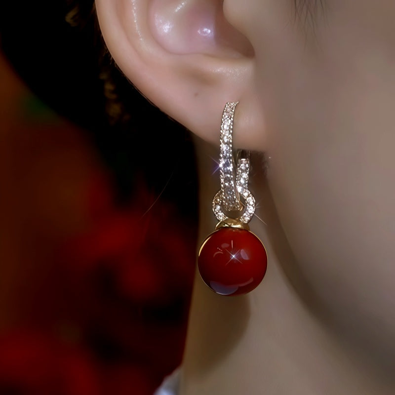 14K Gold-Plated Zircon Hoop Pearl Earrings