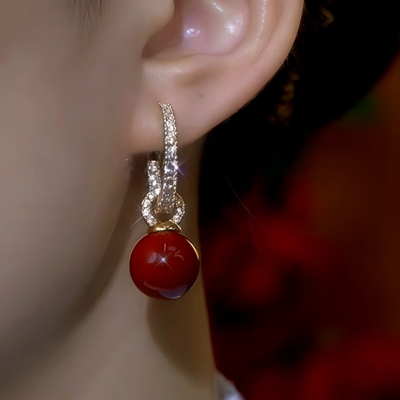 14K Gold-Plated Zircon Hoop Pearl Earrings