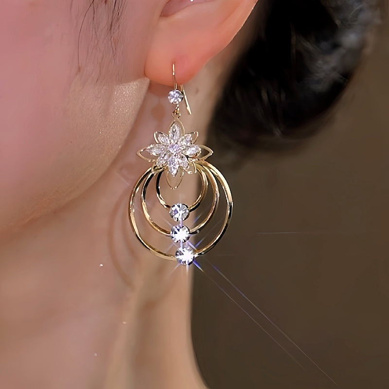 14K Gold-Plated Zircon Ice Flower Ear Hook Earrings