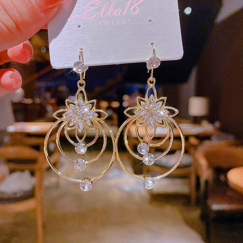 14K Gold-Plated Zircon Ice Flower Ear Hook Earrings