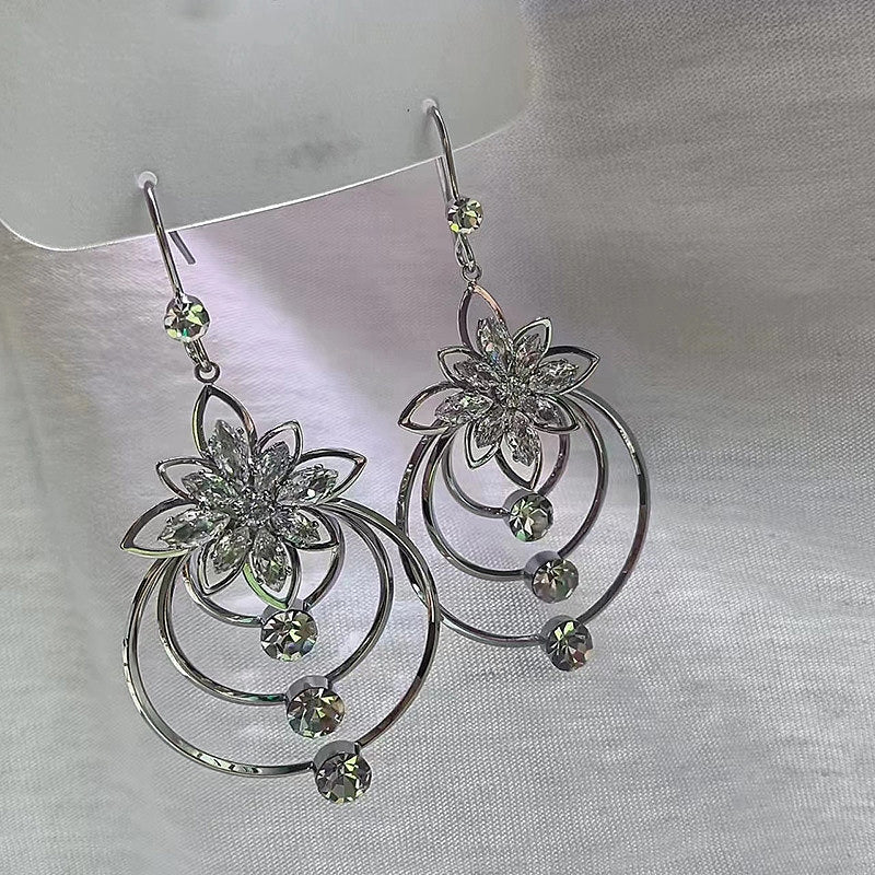 14K Gold-Plated Zircon Ice Flower Ear Hook Earrings