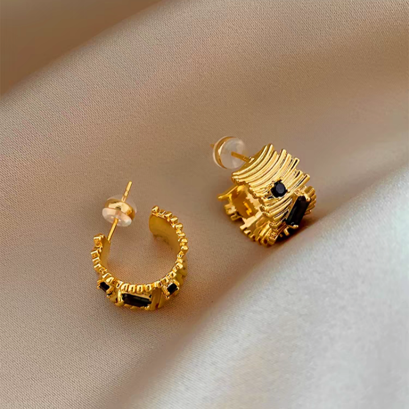 14K Gold-Plated Zircon Irregular-Design Earrings