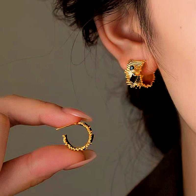 14K Gold-Plated Zircon Irregular-Design Earrings