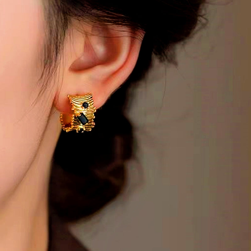 14K Gold-Plated Zircon Irregular-Design Earrings