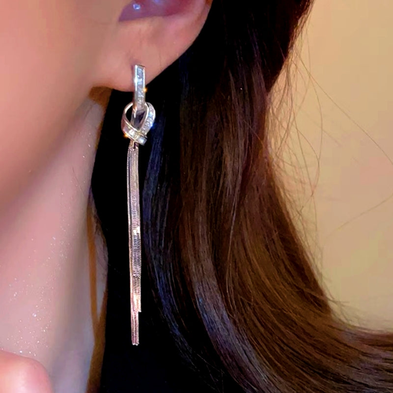 14K Gold-Plated Zircon Knotted Tassel Earrings