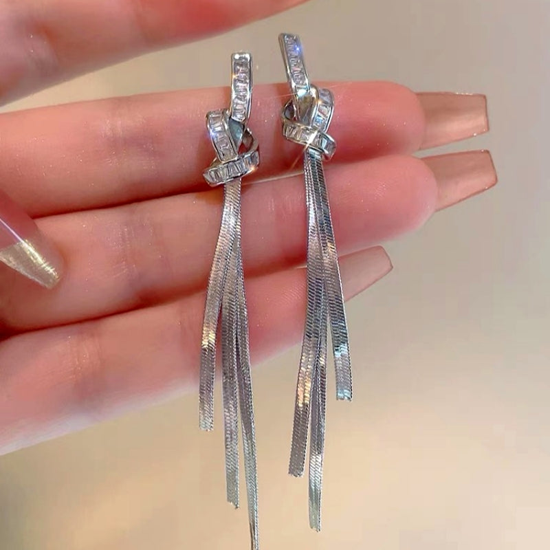 14K Gold-Plated Zircon Knotted Tassel Earrings