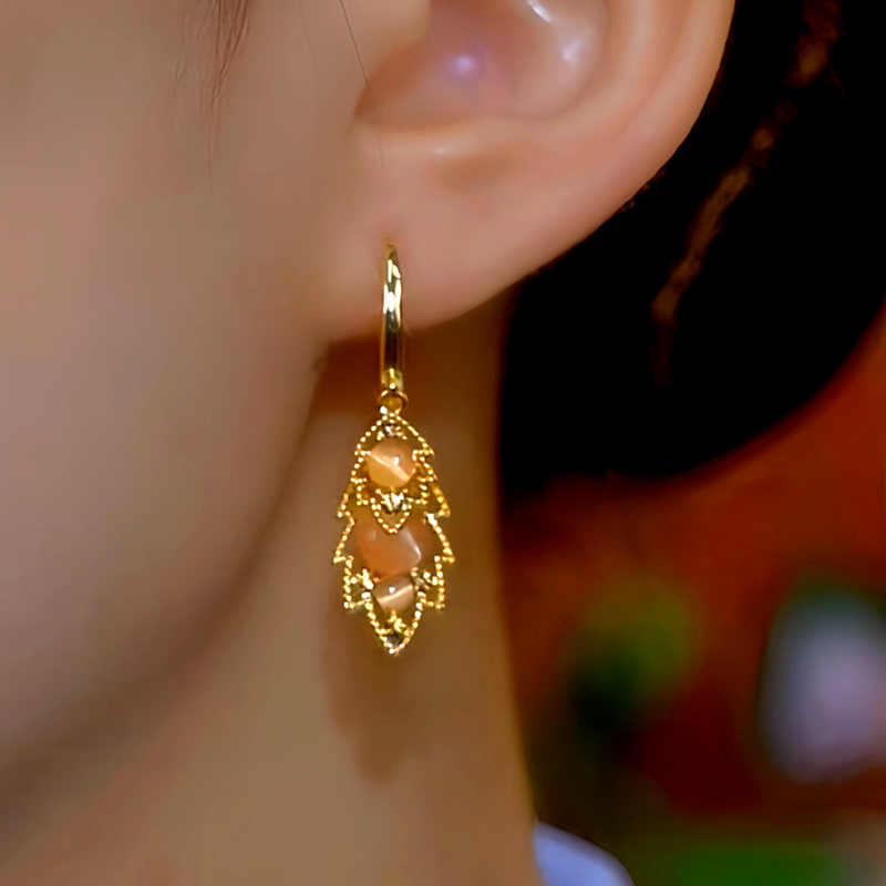14K Gold-Plated Zircon Leaf Earrings