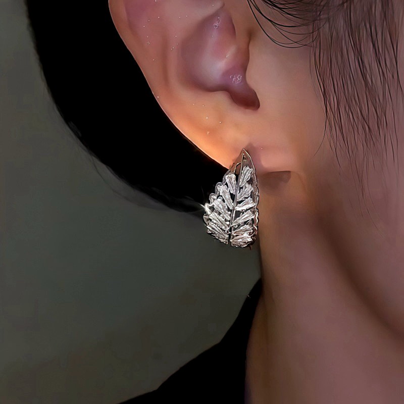 14K Gold-Plated Zircon Leaf Earrings
