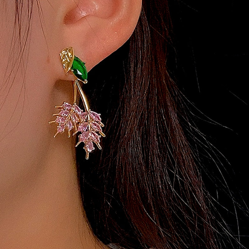 14K Gold-Plated Zircon Leaf Earrings