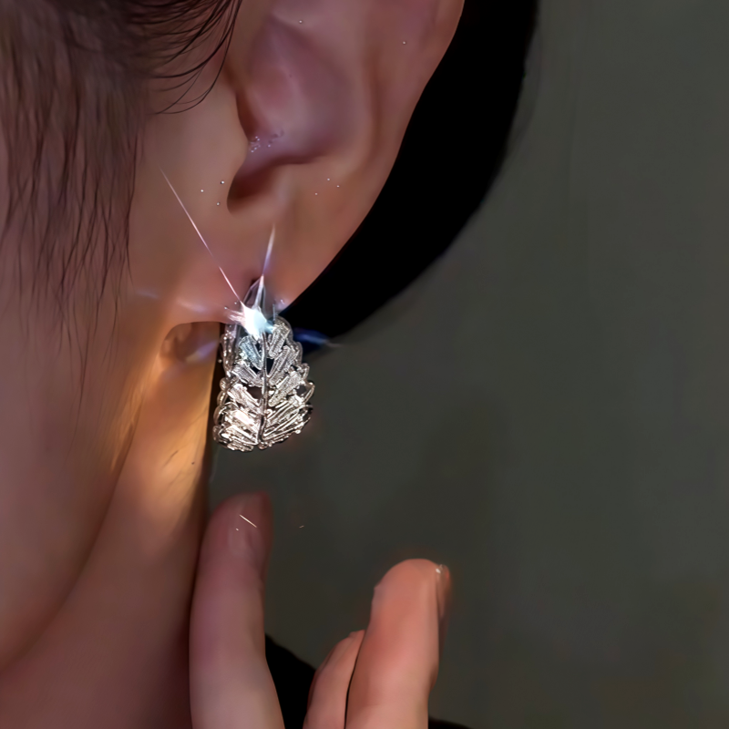 14K Gold-Plated Zircon Leaf Earrings