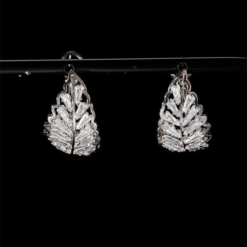 14K Gold-Plated Zircon Leaf Earrings