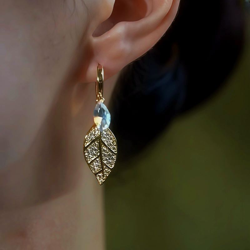 14K Gold-Plated Zircon Leaf Earrings