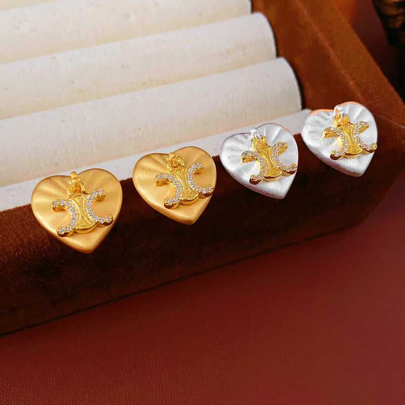 14K Gold-Plated Zircon Letter Heart Stud Earrings