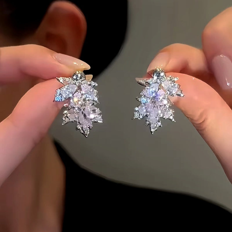 14K Gold-Plated Zircon Maple Leaf Earrings