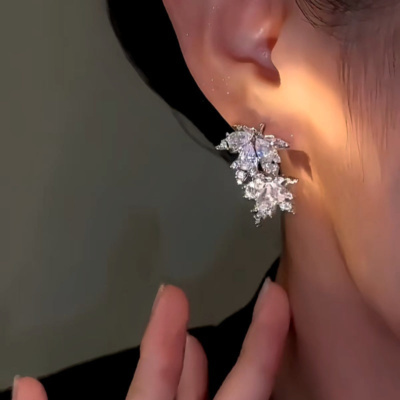 14K Gold-Plated Zircon Maple Leaf Earrings