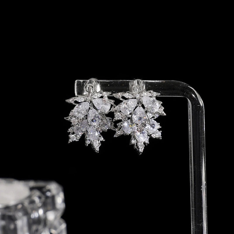 14K Gold-Plated Zircon Maple Leaf Earrings