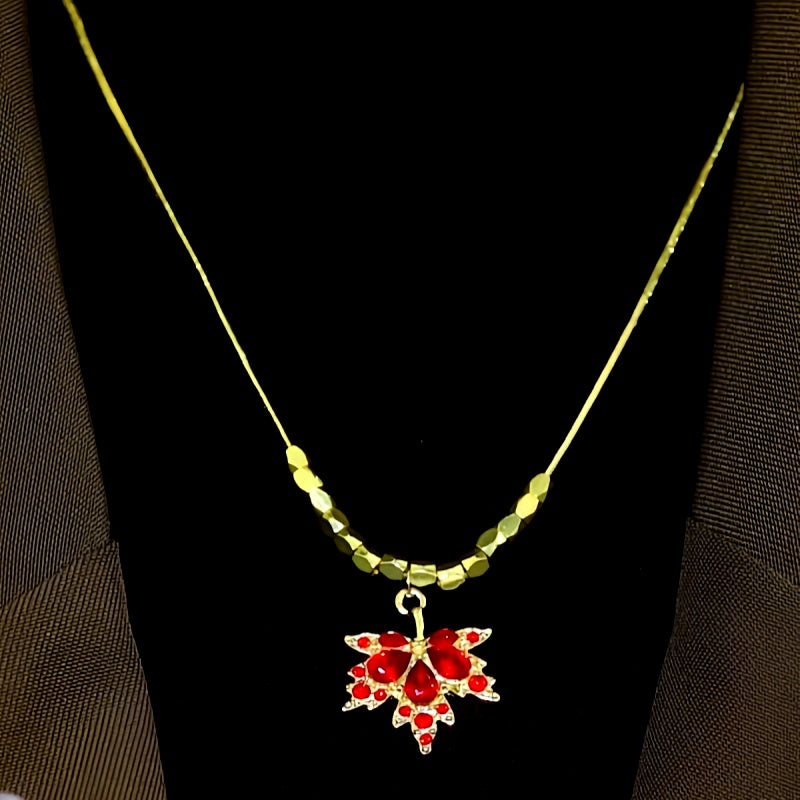 14K Gold-Plated Zircon Maple Leaf Necklaces