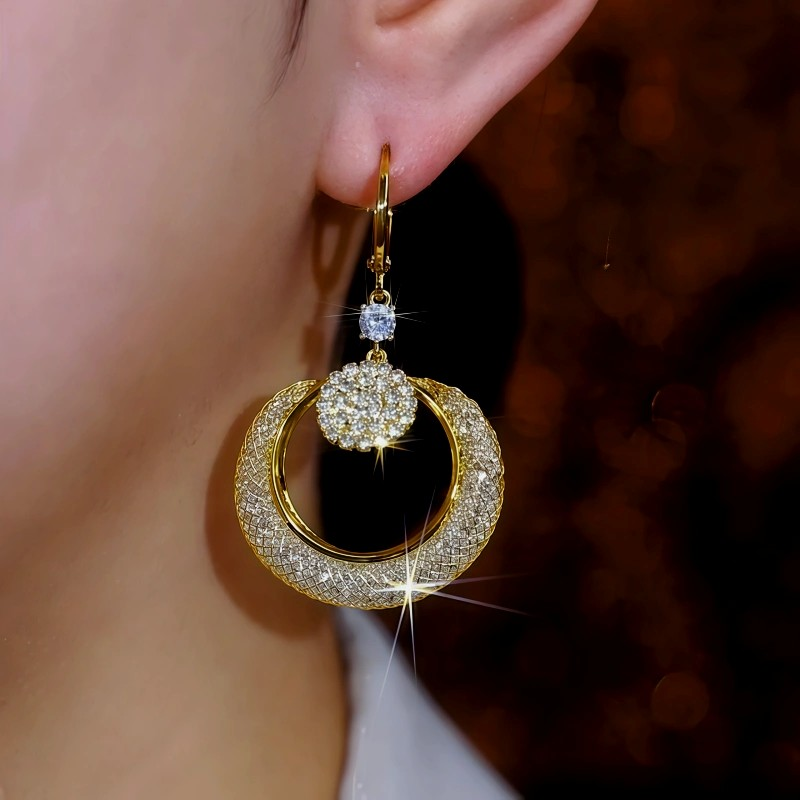 14K Gold-Plated Zircon Mesh Crystal Hoop Earrings
