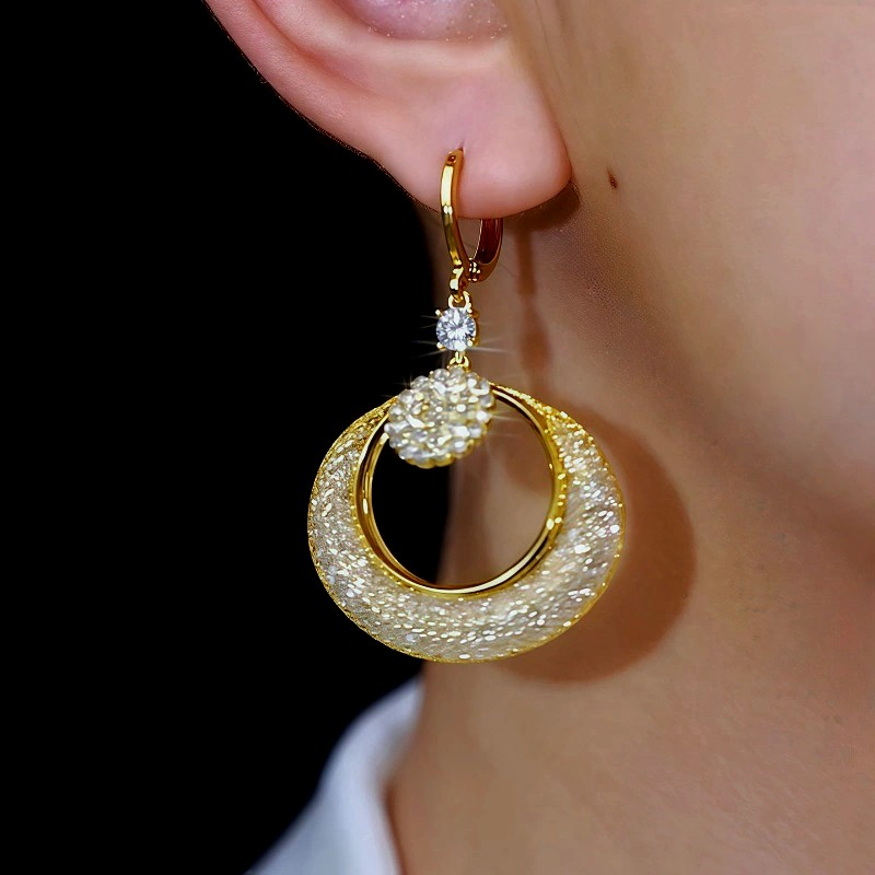 14K Gold-Plated Zircon Mesh Crystal Hoop Earrings