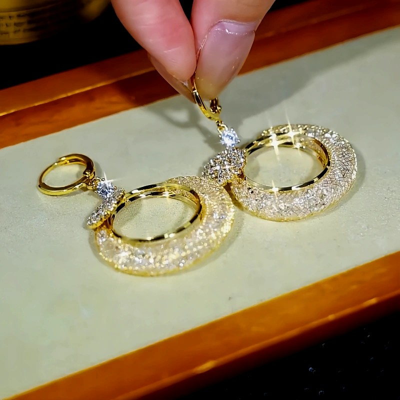14K Gold-Plated Zircon Mesh Crystal Hoop Earrings