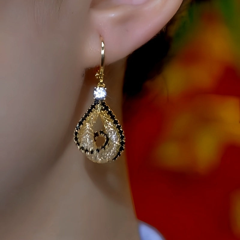 14K Gold-Plated Zircon Mesh Water Drop Earrings