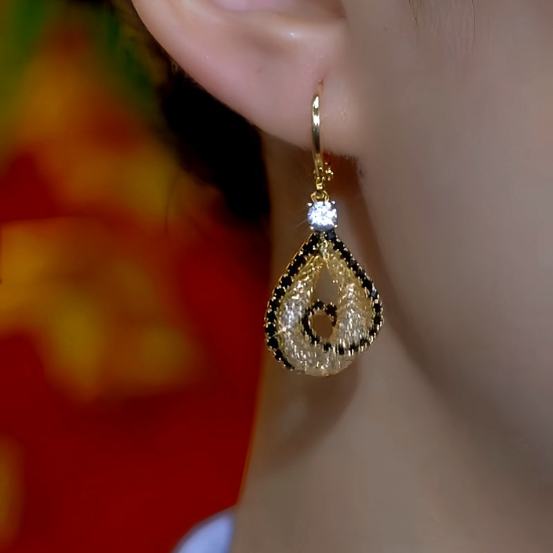 14K Gold-Plated Zircon Mesh Water Drop Earrings