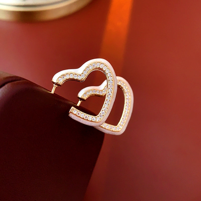 14K Gold-Plated Zircon Oil Drop Heart-Design Earrings