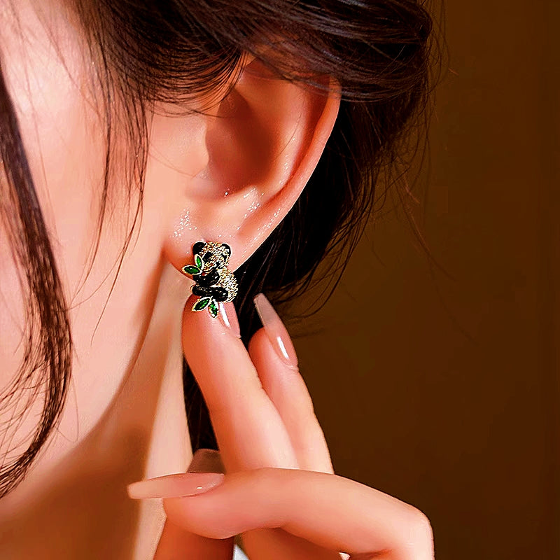 14K Gold-Plated Zircon Panda Stud Earrings