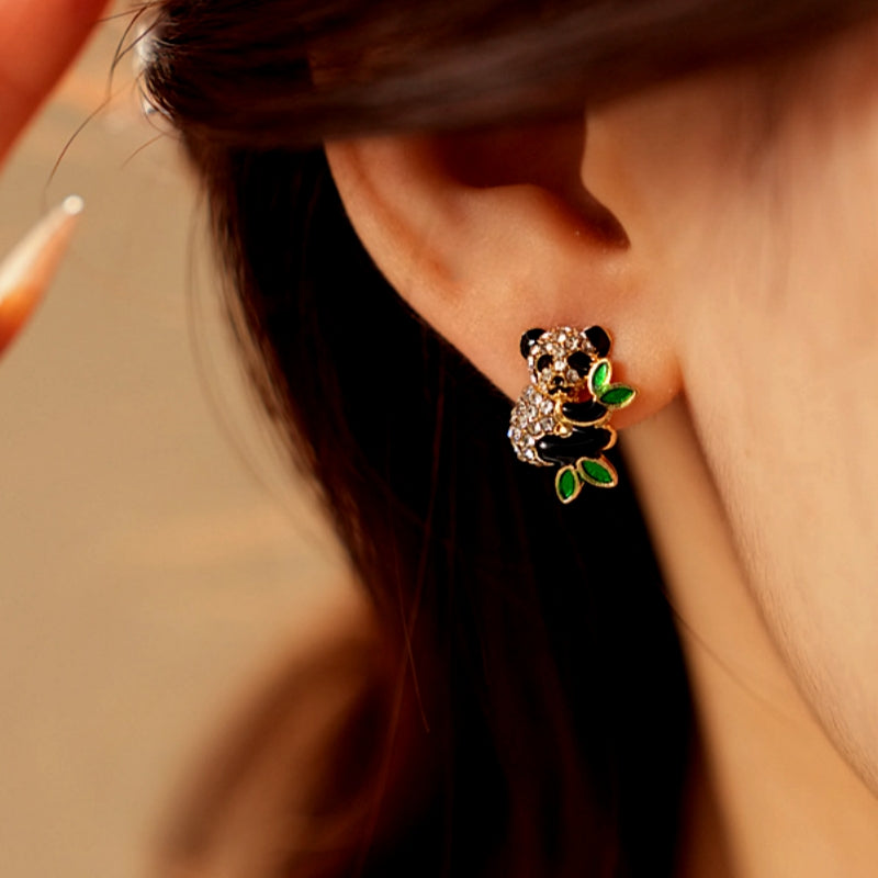 14K Gold-Plated Zircon Panda Stud Earrings