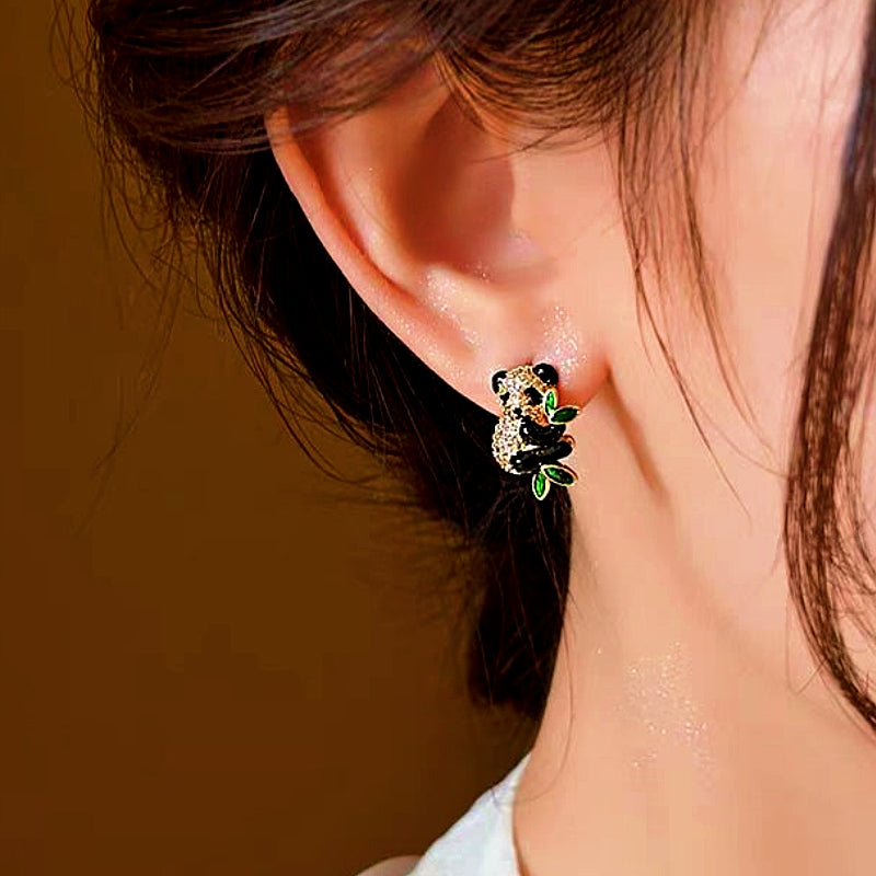14K Gold-Plated Zircon Panda Stud Earrings