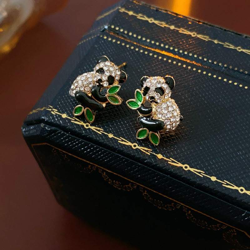 14K Gold-Plated Zircon Panda Stud Earrings