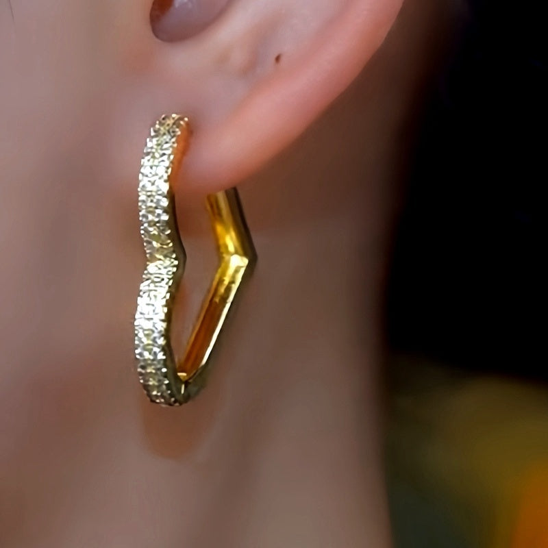 14K Gold-Plated Zircon Peach Heart-Design Earrings