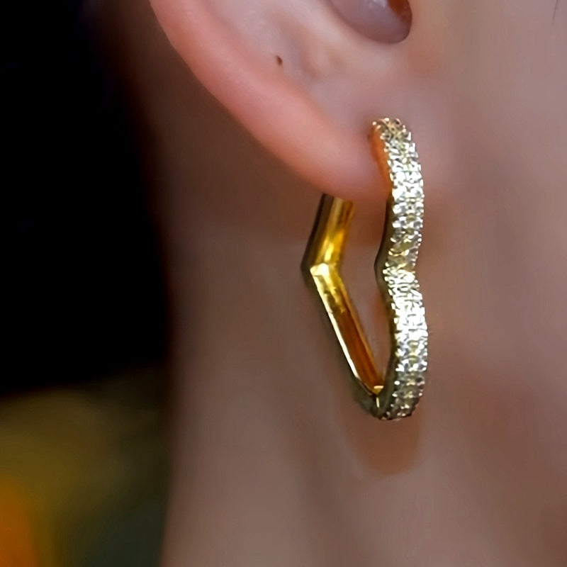14K Gold-Plated Zircon Peach Heart-Design Earrings