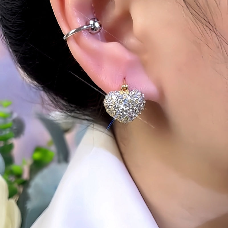 14K Gold-Plated Zircon Pearl Double-Sided Heart Earrings