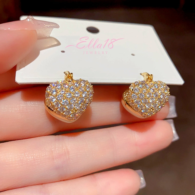 14K Gold-Plated Zircon Pearl Double-Sided Heart Earrings