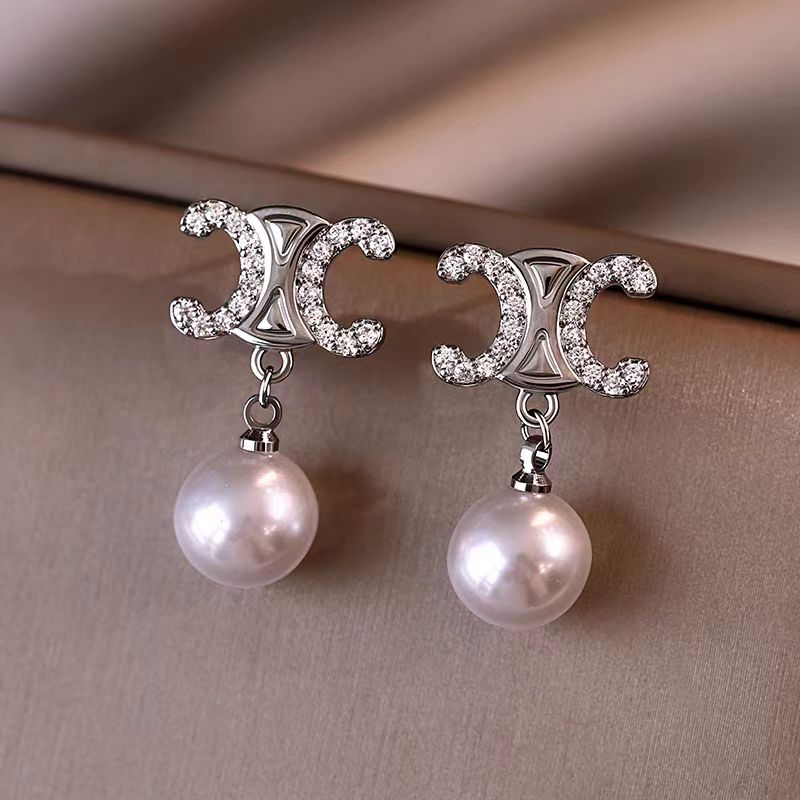 14K Gold-Plated Zircon Pearl Earrings